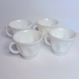 Set of 4 Vintage Hazel Atlas Milk Glass Thumbprint Coffee Mugs Cups